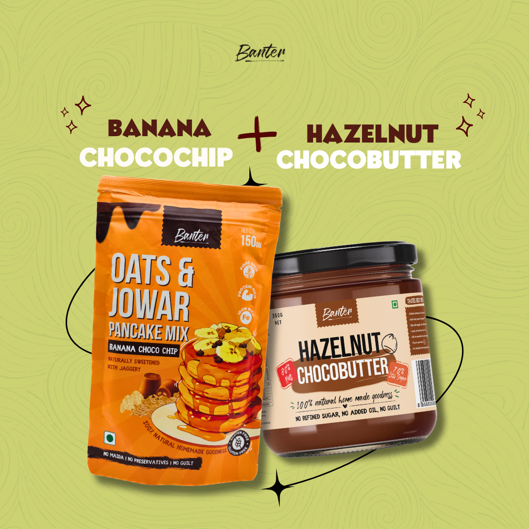 BANANA CHOCO CHIP PANCAKE MIX (150G) + HAZELNUT CHOCOBUTTER (350G)