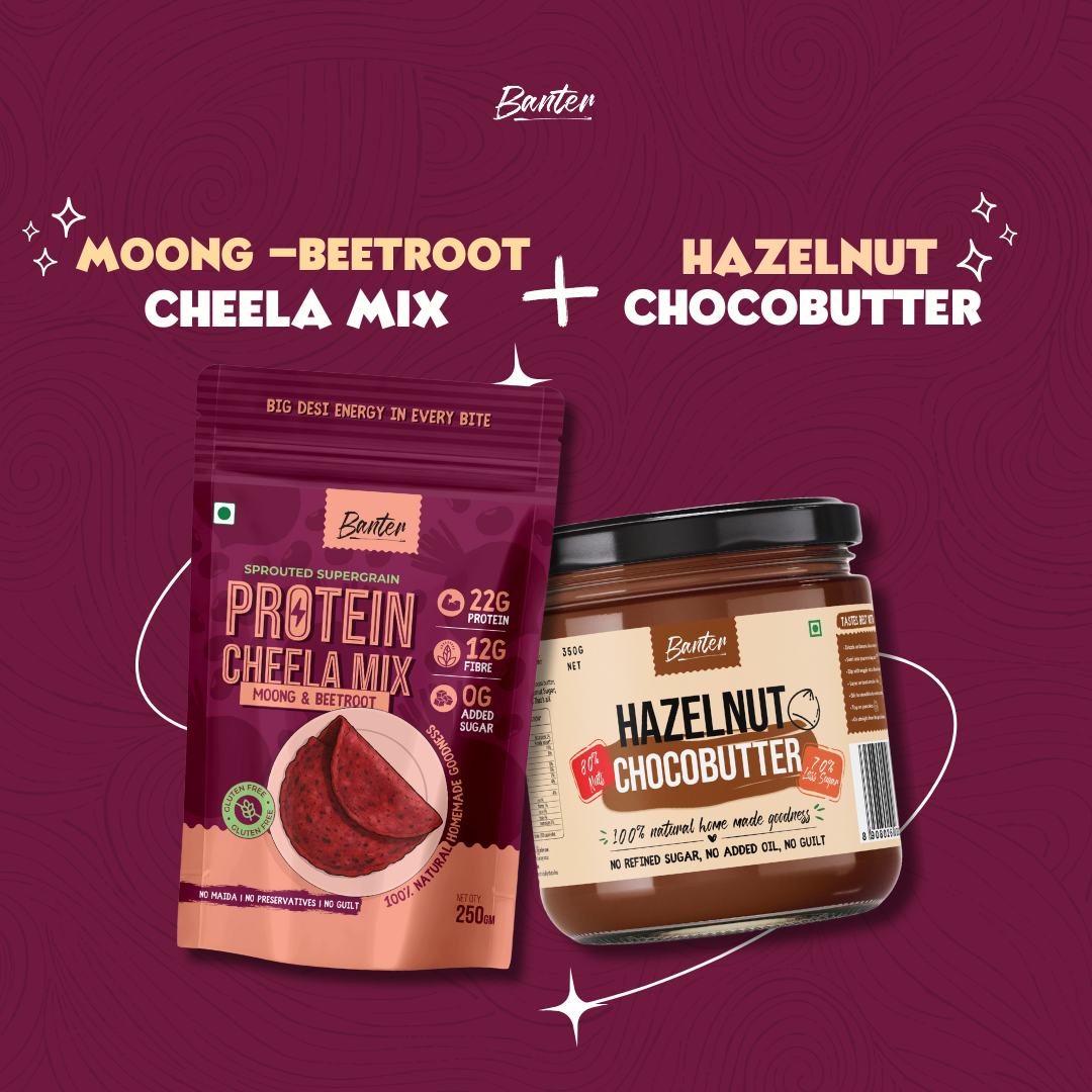 HAZELNUT CHOCOBUTTER (350G) + MOONG-BEETROOT CHEELA MIX (250G)